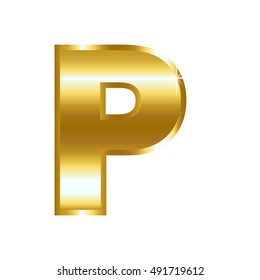 Letter P from gold solid alphabet.