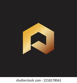 letter p golden geometric home logo vector 