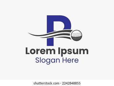 Letter P Golf Logo Concept With Moving Golf Ball Icon. Hockey Sports Logotype Template