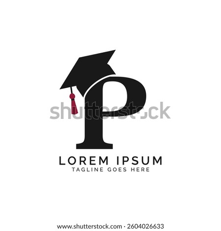 Letter P with Graduation Cap Logo. Alphabet P Education Hat icon