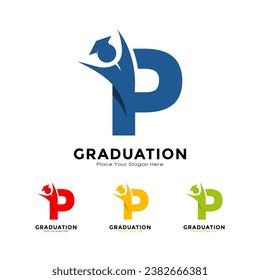 Letter P graduation with cap symbol. Vector logo design. Suitable for business, education, initial name, poster and label