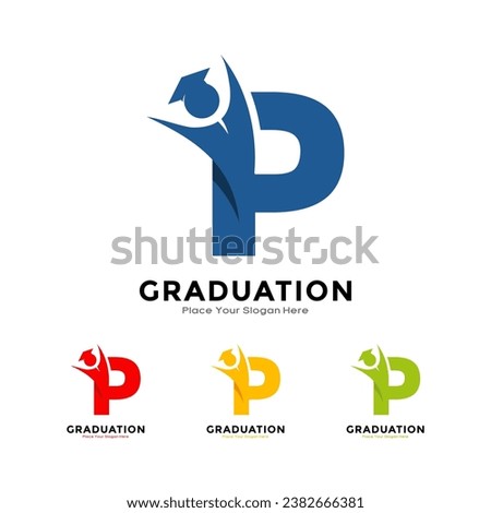 Letter P graduation with cap symbol. Vector logo design. Suitable for business, education, initial name, poster and label