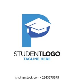 Letter P Graduation Hat Logo Design Template Inspiration, Vektorgrafik.
