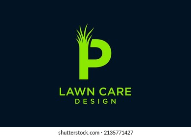 Letra P con ilustración de icono vectorial de la plantilla de logotipo de gramíneas