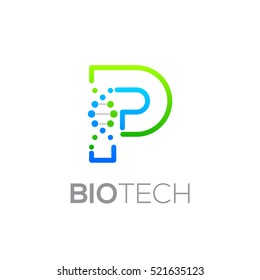 Letter P Green and Blue with abstract biotechnology logotype,Technology DNA vector concept