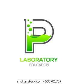 Letter P Green color,Laboratory beaker,Science education,Chemical Logotype