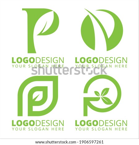 Letter P Green Leaf Eco Nature Logo Design