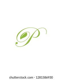 Letter P With Green Leaf Logo Icon 001