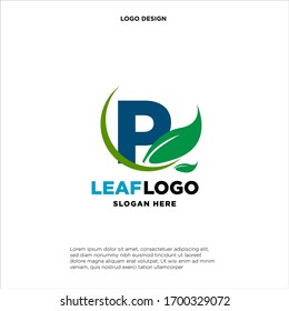 Letter P Green Leaf Logo Design Element, Letter P leaf initial logo template