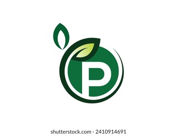 Letter P Green leaf logo design vector template. Letter P Nature Growth Leaf vector logo
