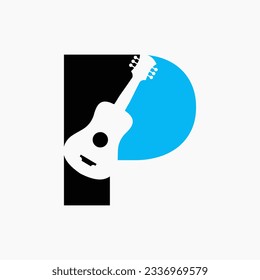 Letter P Guitar Logo. Guitarist Logo Concept With Guitar Icon. Festival and Music Symbol