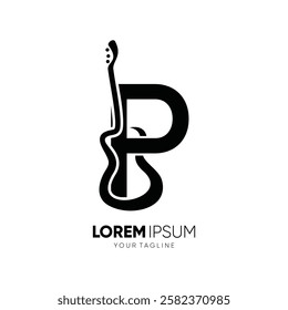 Letter P Guitar Silhouette Logo Design Vector Icon Graphic Emblem Symbol Illustration