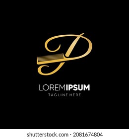 Letter P Hair Comb Stylish Script Logo Design Vector Icon Graphic Emblem Illustration
