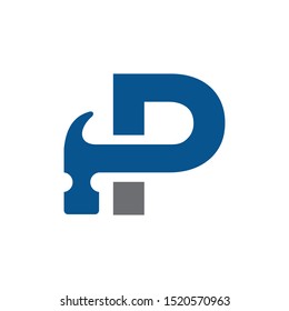 Letter P Hammer Building Services, Repair, Renovation and Construction Logo Design 