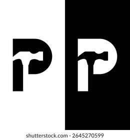 Letter p hammer logo design Royalty Free Vector Image.