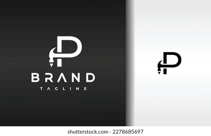 letter P hammer nail logo