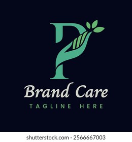 Letter P Hand Care Nature Leaf Logo Design