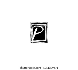 Letter P Hand Drawn Brush Stroke Square Monogram Logo