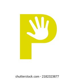 Letter P Hand Logo Concept For Hand Care, Charity Sign and Donation Logo Symbol Vector Template