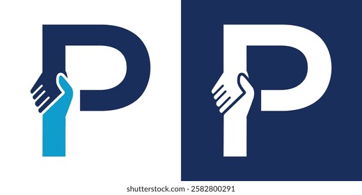 Letter P Hand Shake LINE logo icon vector template.