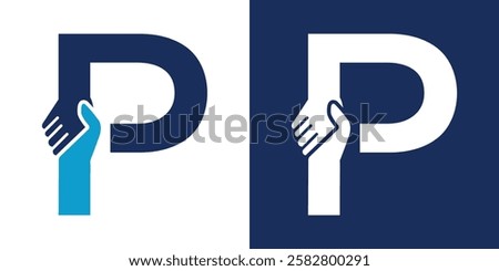 Letter P Hand Shake LINE logo icon vector template.