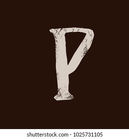 Letter P. Handwritten by dry brush. Rough strokes textured font. Vector illustration. Grunge style elegant alphabet.