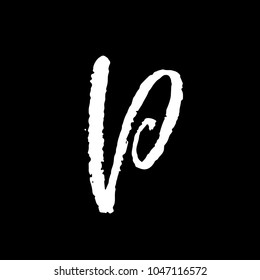 Letter P. Handwritten by dry brush. Rough strokes textured font. Vector illustration. Grunge style elegant alphabet.