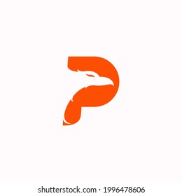 the letter P and the head of a phoenix for an icon, symbol or logo. flat logo template