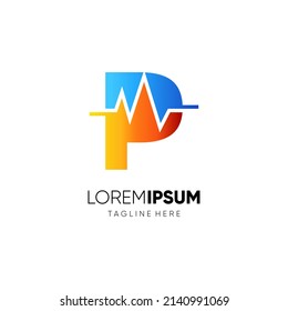 Letter P Health Pulse Logo Design Vector Icon Graphic Emblem Illustration 
