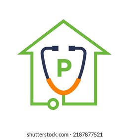 Letter P Healthcare Medical Logo. Doctor and Medical Logotype Concept with Stethoscope Sign