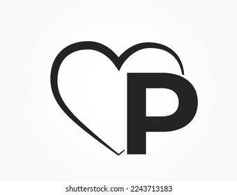 letter p and heart. creative initial letter for valentine's day design. romantic and love symbol. isolated vector image in simple style