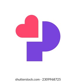 Letter P heart love modern creative logo design