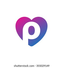 letter p heart shape icon logo purple blue