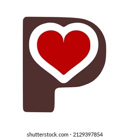 Letter P With Heart Symbol Doodle Icon