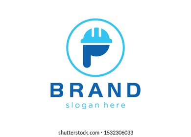 letter P with helm construction concepts, initials logo template, construction logo icon, P letters icon