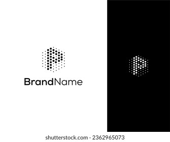 letter P with hexagon and dot concept logo for lab or technology company