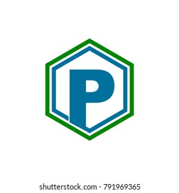 Letter P in Hexagon Logo