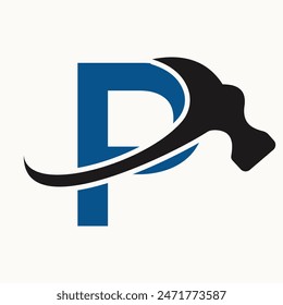Letra P Diseño De Logotipo De Construcción Del Hogar Con Símbolo De Martillo