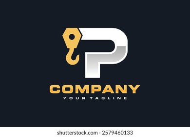 letter P hook crane logo