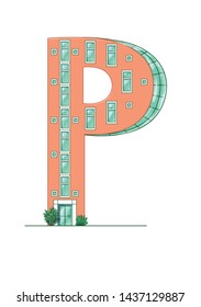 Letter P house isolated on white background. Vertical portrait A4 page. Printable.