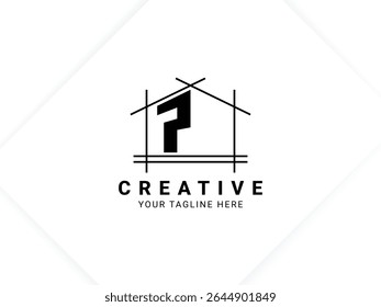 Letter P with house logo design for architect, construction and real estate