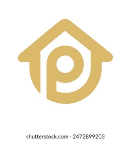 Letter P House Logo Icon Design Vorlage Elemente, Alphabet P Home Logo Vektorillustration, Initial P Immobilien-Logo, gold auf weißem Hintergrund