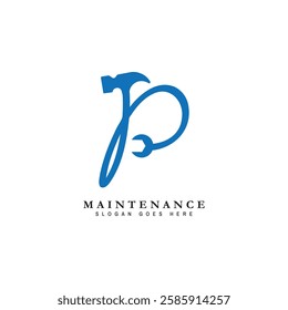 Letter P House Maintenance Logo. Alphabet P Building Construction Icon