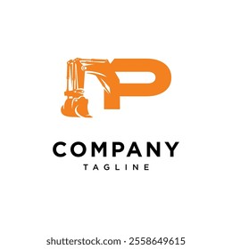 Letter P Hydraulic Mining Excavator Logo Icon Vector