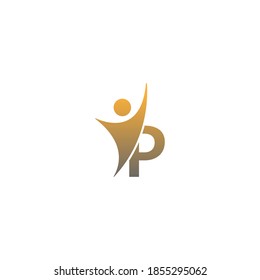 Letter P  icon logo with abstrac sucsess man in front, alphabet logo icon creative design illustration