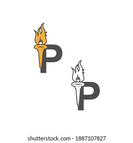 Letter P icon logo combined with torch icon design illustration