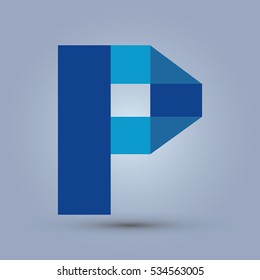 Letter P icon and logo template. Flat design and elegant typographic. Blue