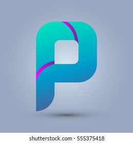 Letter P icon and logo template.  New design and elegant typographic concept. Two line purple. blue