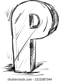 Letra P, ilustración, vector sobre fondo blanco.