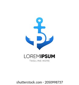 Letter P Initial Anchor Logo Design Vector Icon Graphic Illustration Background Template